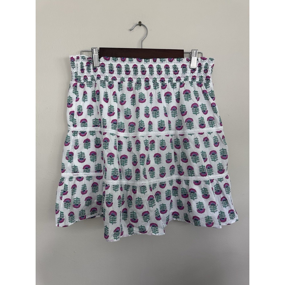 J.Crew Cotton Smocked Tiered Mini Skirt MEDIUM Floral Print Summer Boho Preppy‎